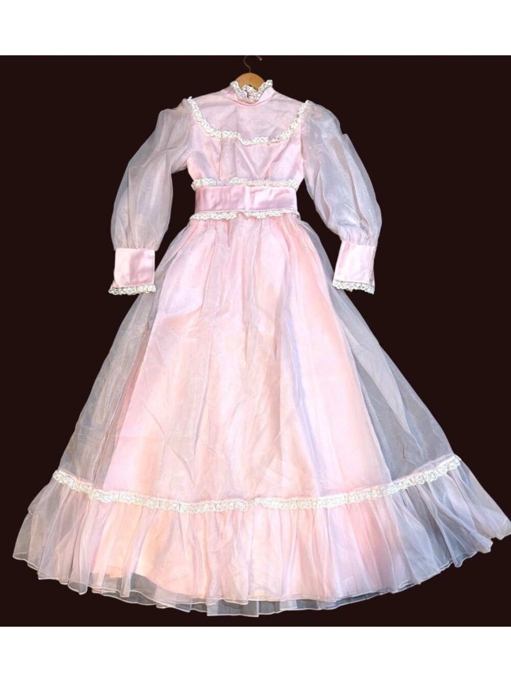 vintage size 11/12 Lorrie Deb full length pink taffeta gown lace chiffon maxi